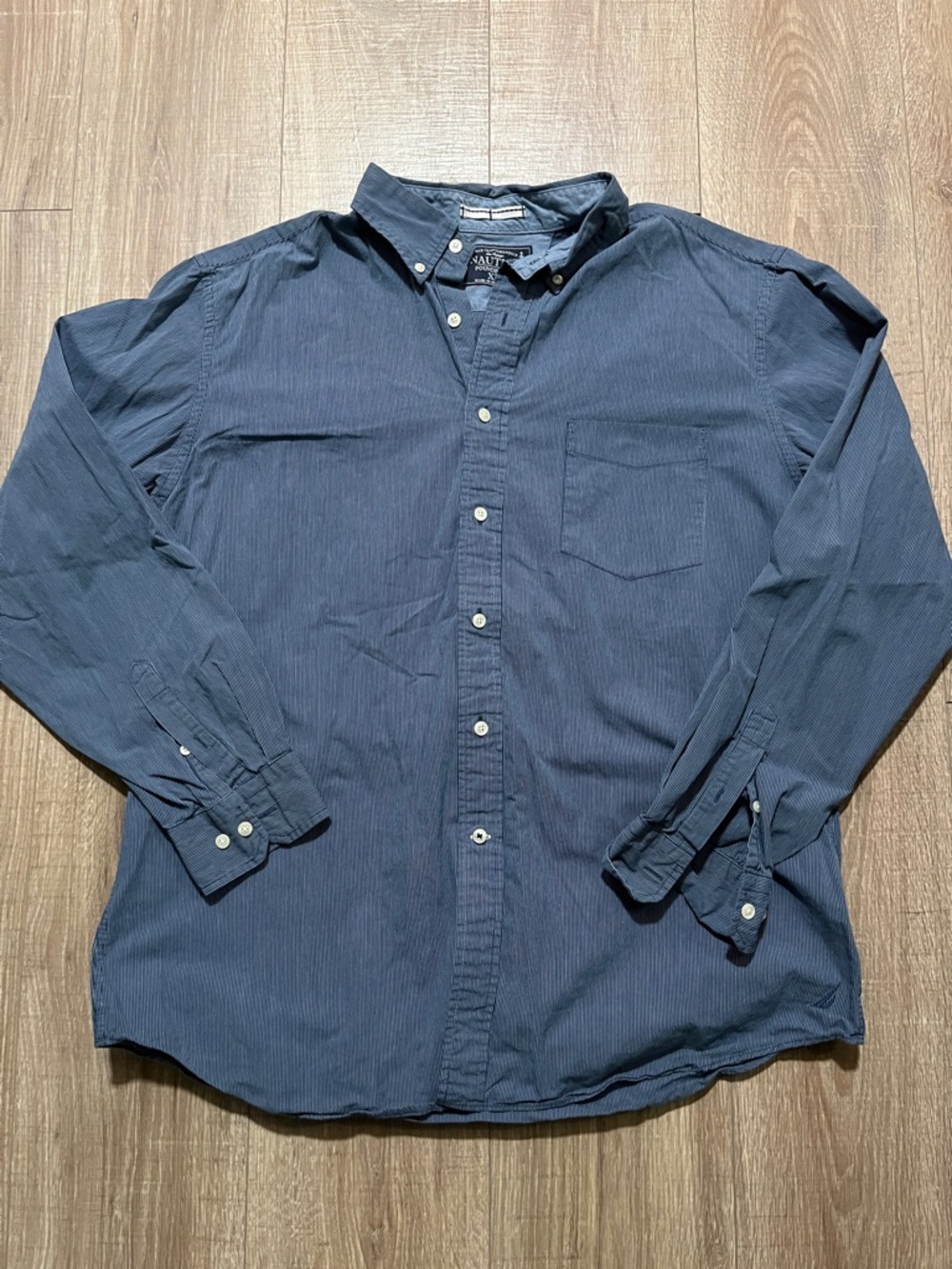 Nautica Men's Striped Button-Down Long Sleeve Shirt - Navy Blue Size XL